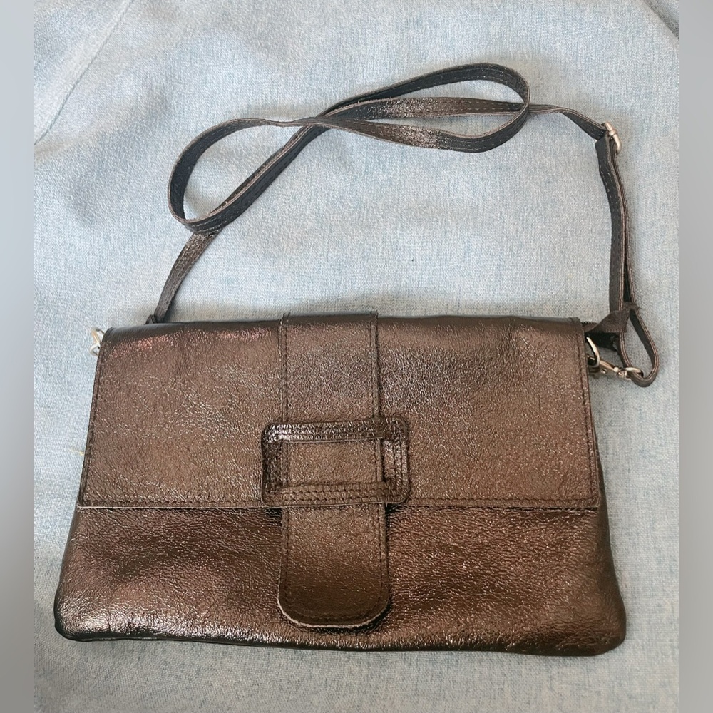 Vintage Made in Italy Black Genuine Leather Crossbody Buckle Bag Purse
